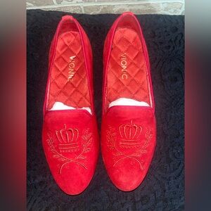 Vionic Romi smoking loafers in red suede